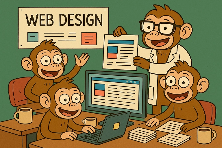 Ilustración de monos desarrolladores trabajando en SnapSite